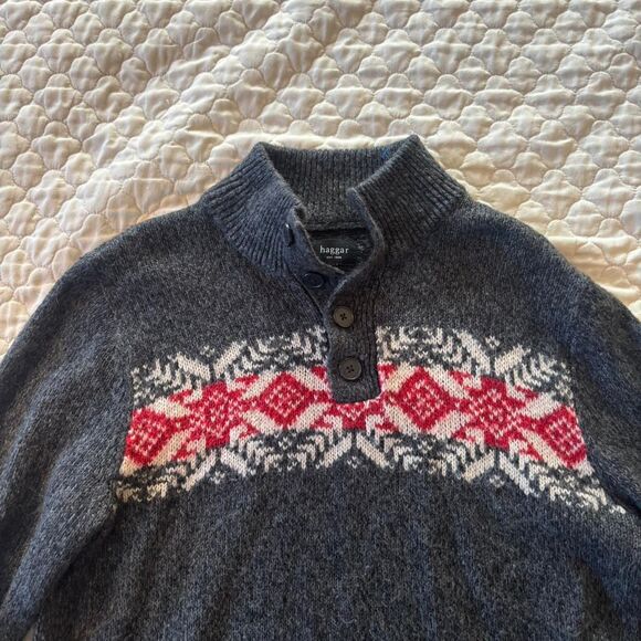 Haggar Men’s Grey Nordic Quarter Snap Sweater Size L Preppy Academia - Picture 3 of 6
